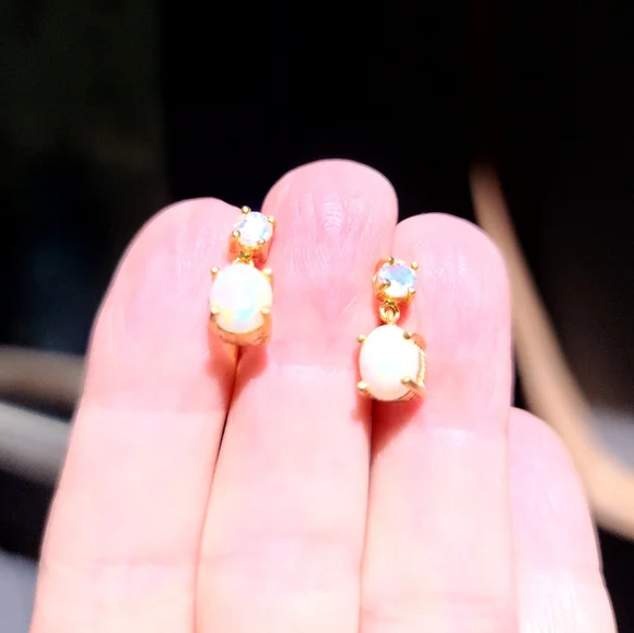 3k Opal & moonstone sterling &gold earrings - Picture 5 of 7